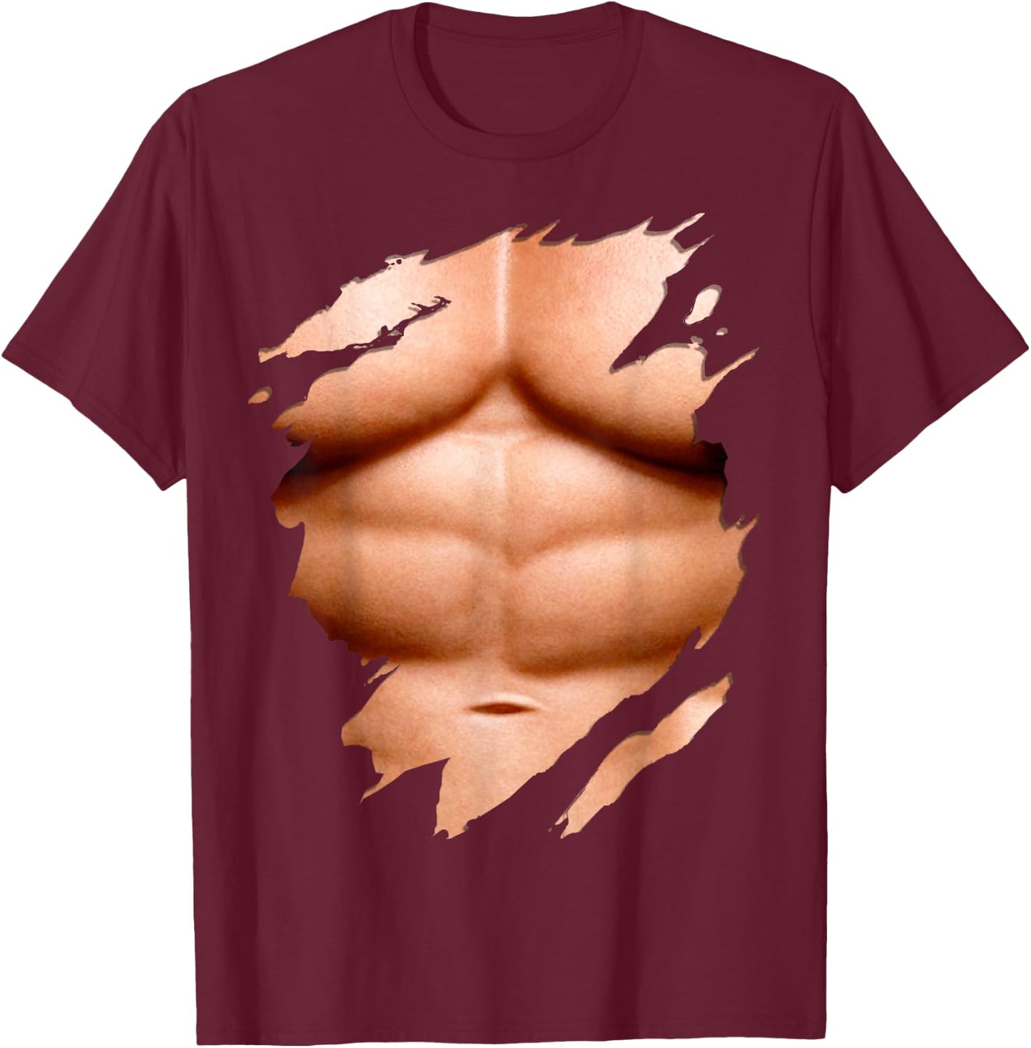 Huge Chest Six Pack Abs Muscles Bodybuilder T-Shirt - T-Shirt | Maroon
