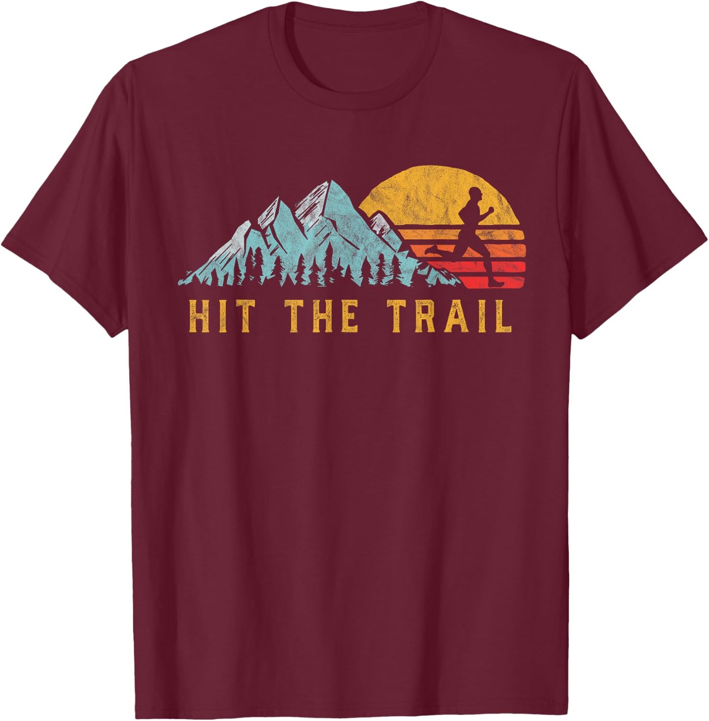 Hit The Trail, Runner Retro Style Vintage Running Graphic T-Shirt - T-Shirt | Maroon