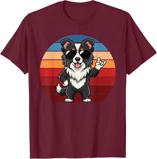 Retro Border Collie Mom Funny Border Collie T-Shirt - T-Shirt | Maroon