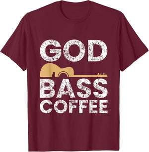 God Bass Coffee Guitar Christian Religious Church Music Gift T-Shirt - T-Shirt | Maroon
