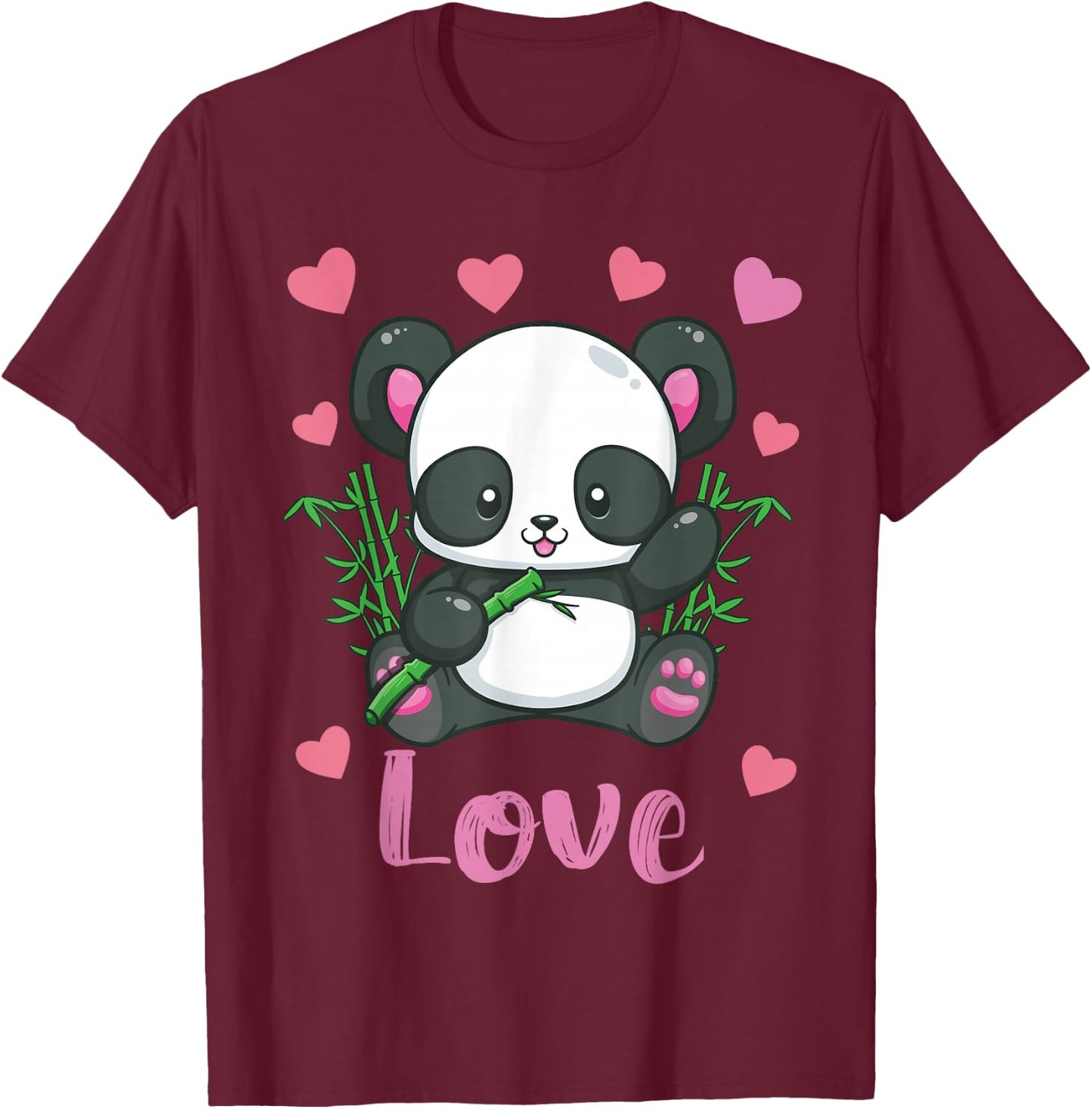 Panda Valentines Day Shirt Hearts Love Women Girls Gift T-Shirt - T-Shirt | Maroon
