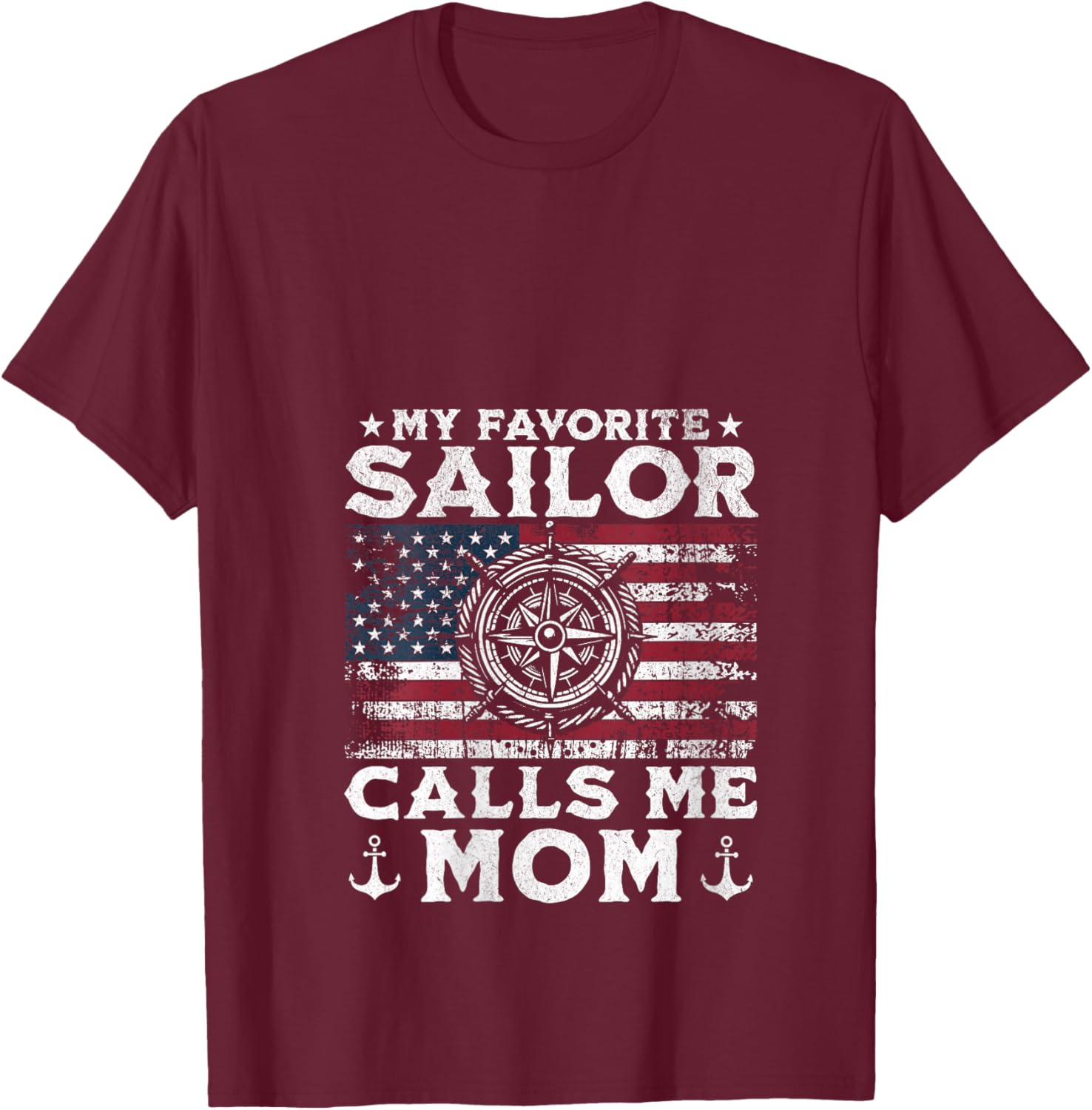 Women's My Favorite Sailor Calls Me Mom - Proud Mom of a Sailor V-Neck T-Shirt - T-Shirt | Maroon