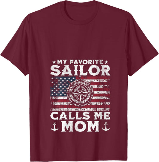 Women's My Favorite Sailor Calls Me Mom - Proud Mom of a Sailor V-Neck T-Shirt - T-Shirt | Maroon