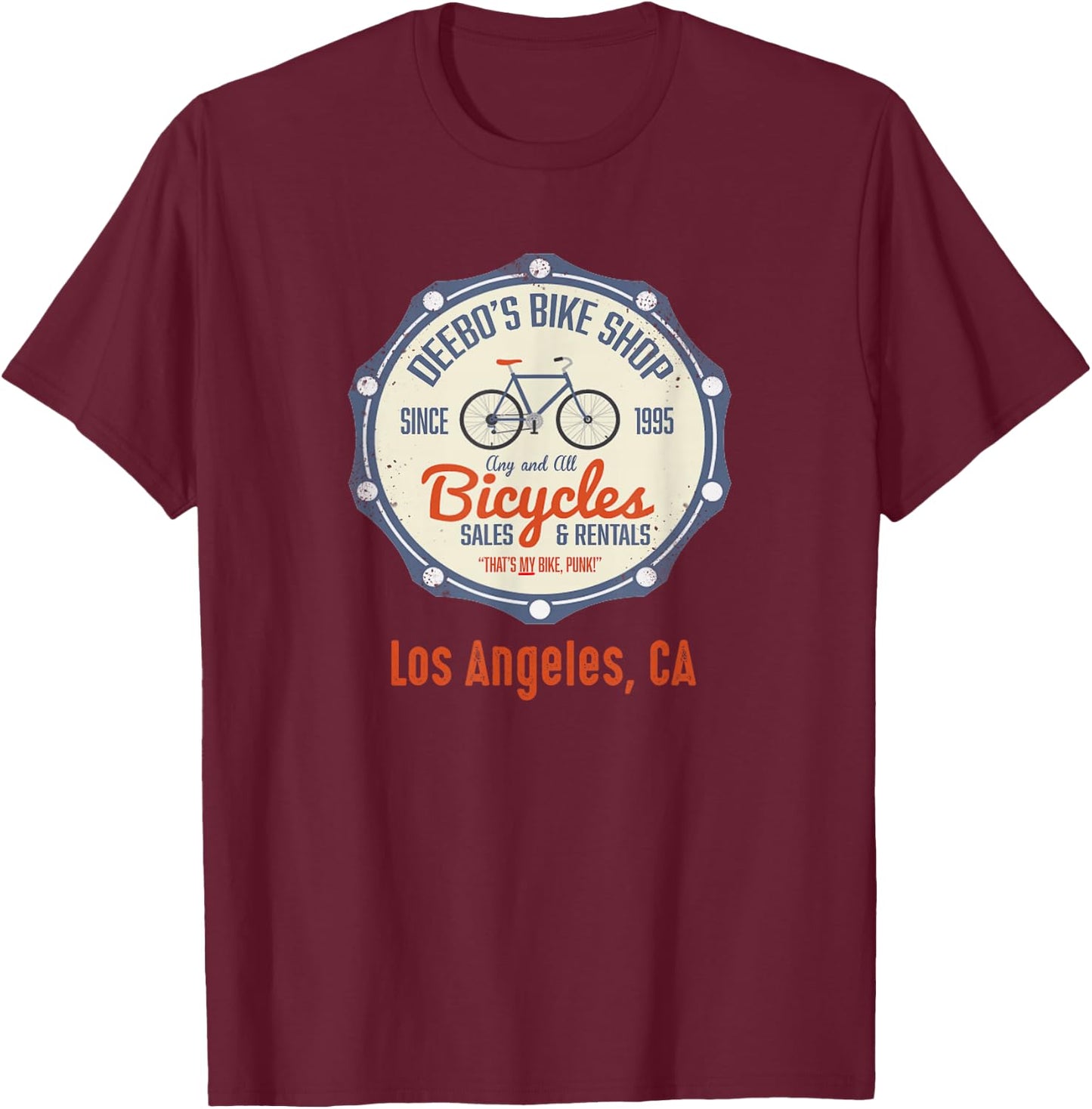 Los Angeles Shirts | Funny DEEBOS BIKE RENTALS Joke Shirt T-Shirt - T-Shirt | Maroon