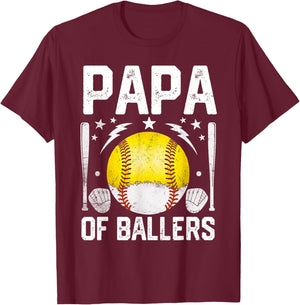 Papa of Ballers Fathers Day Funny Baseball Softball Men T-Shirt - T-Shirt | Maroon