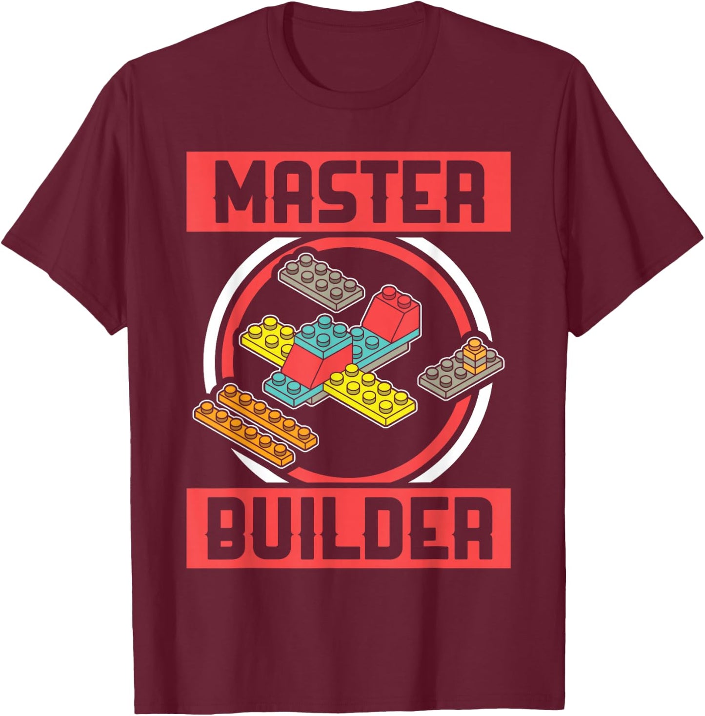 Master Builder Kids Building Blocks Birthday Bricks Boy Gift T-Shirt - T-Shirt | Maroon