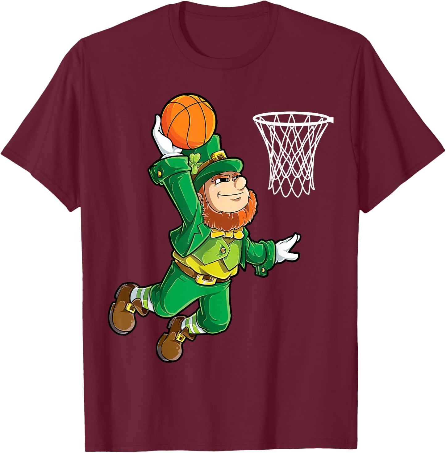 Leprechaun Basketball Dunk St Patricks Day Boys Men Sports T-Shirt - T-Shirt | Maroon