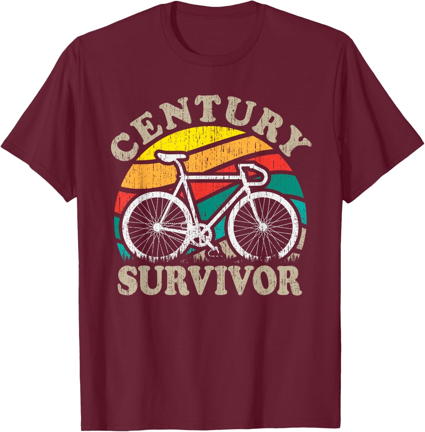 Century Survivor 100 Mile Bicycle Ride Road Cycling T-Shirt - T-Shirt | Maroon