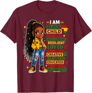Juneteenth Shirts Girls I Am Black Child African American T-Shirt - T-Shirt | Maroon