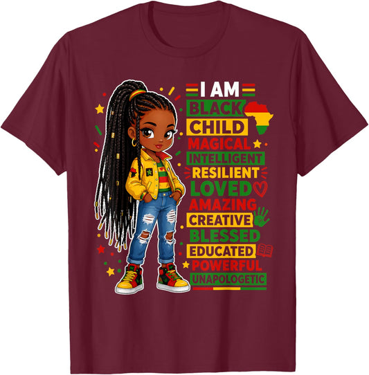 Juneteenth Shirts Girls I Am Black Child African American T-Shirt - T-Shirt | Maroon