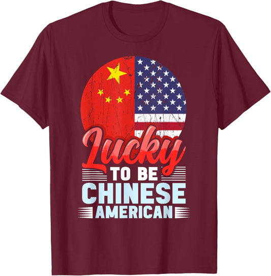 American raised with chinese lucky china america T-Shirt - T-Shirt | Maroon