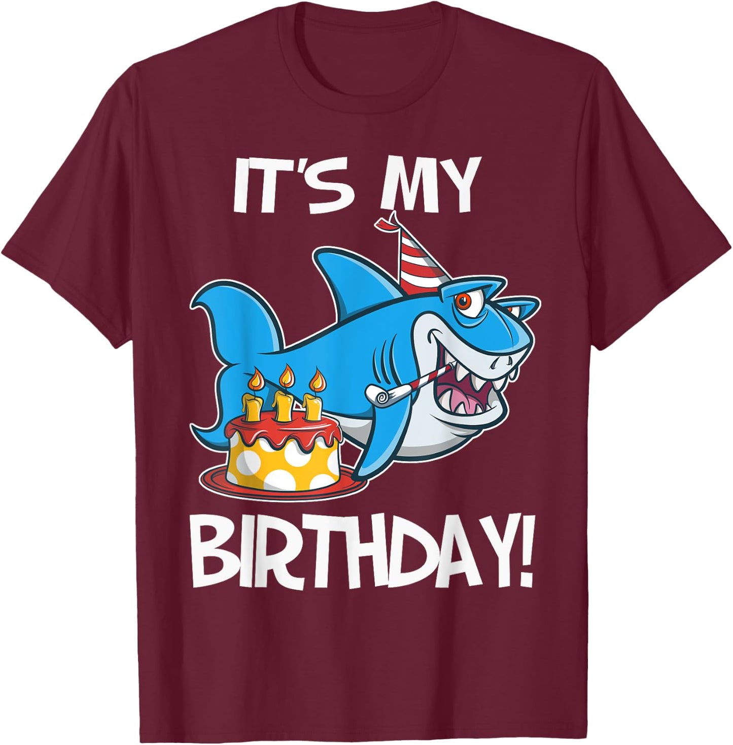 It's My Birthday Shark T Shirt Gift Girls Boys Adults T-Shirt - T-Shirt | Maroon
