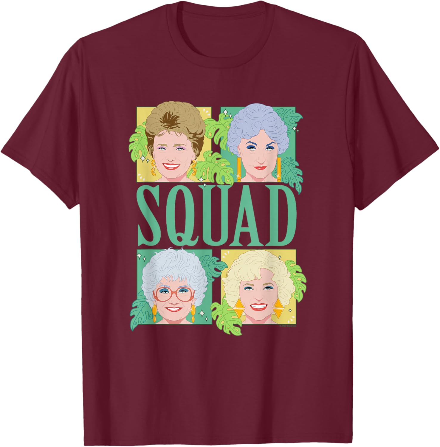 The Golden Girls Illustrated Squad Character Grid TV Show T-Shirt - T-Shirt | Maroon