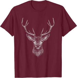 Hand Drawn Buck Deer Style Antlers T-Shirt - T-Shirt | Maroon