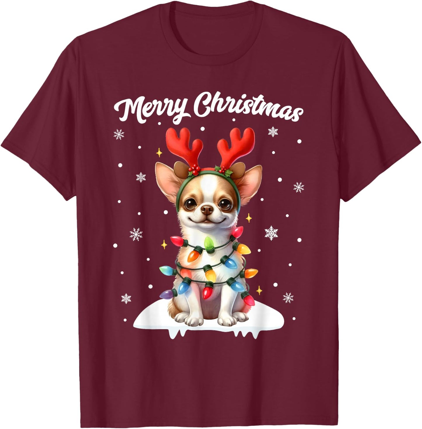 Christmas Pajamas Men Women Kids Christmas Chihuahua Dog T-Shirt - T-Shirt | Maroon