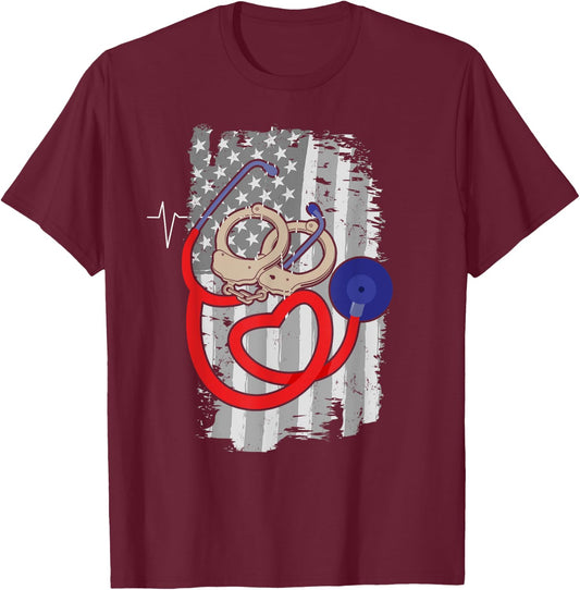 Correctional Nursing T Shirt - American Flag Patriotic T-Shirt - T-Shirt | Maroon