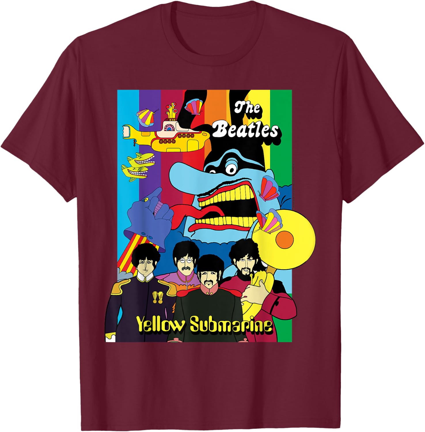 The Beatles - Collage Poster T-Shirt - T-Shirt | Maroon