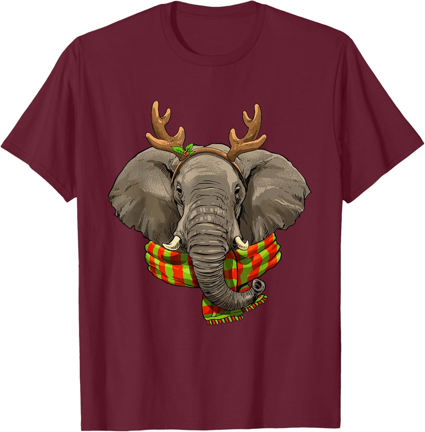 Elephant Christmas Reindeer Antlers Xmas T-Shirt - T-Shirt | Maroon