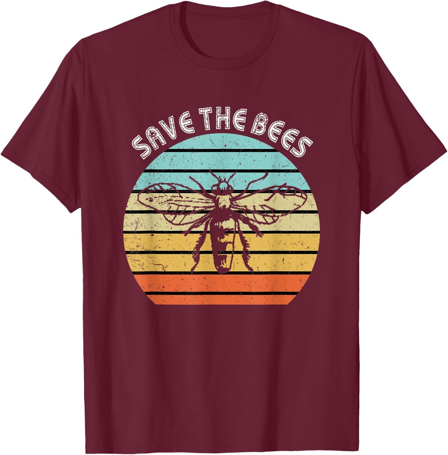 Save The Bees Shirt Retro Style Bee Climate Change T-Shirt - T-Shirt | Maroon