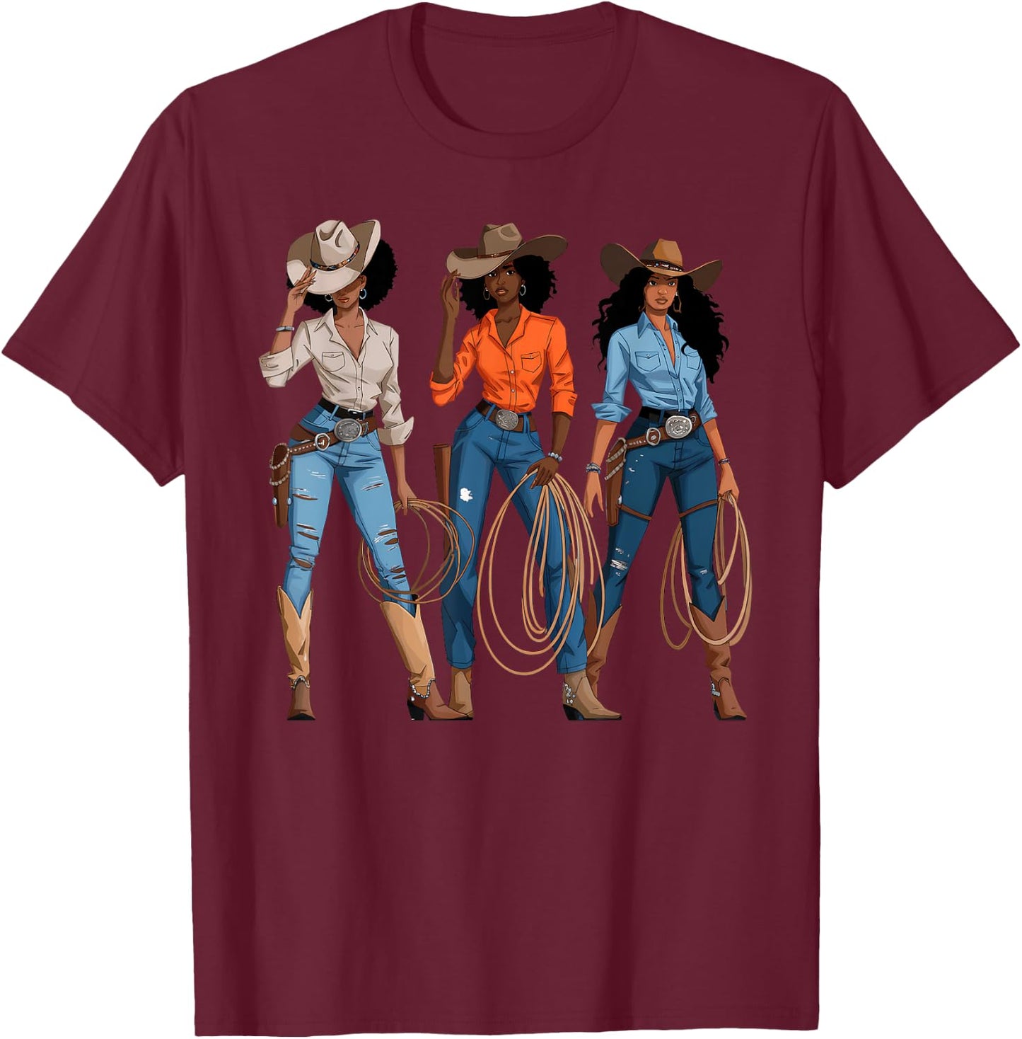 Black African American Cowgirl Western Country Rodeo T-Shirt - T-Shirt | Maroon