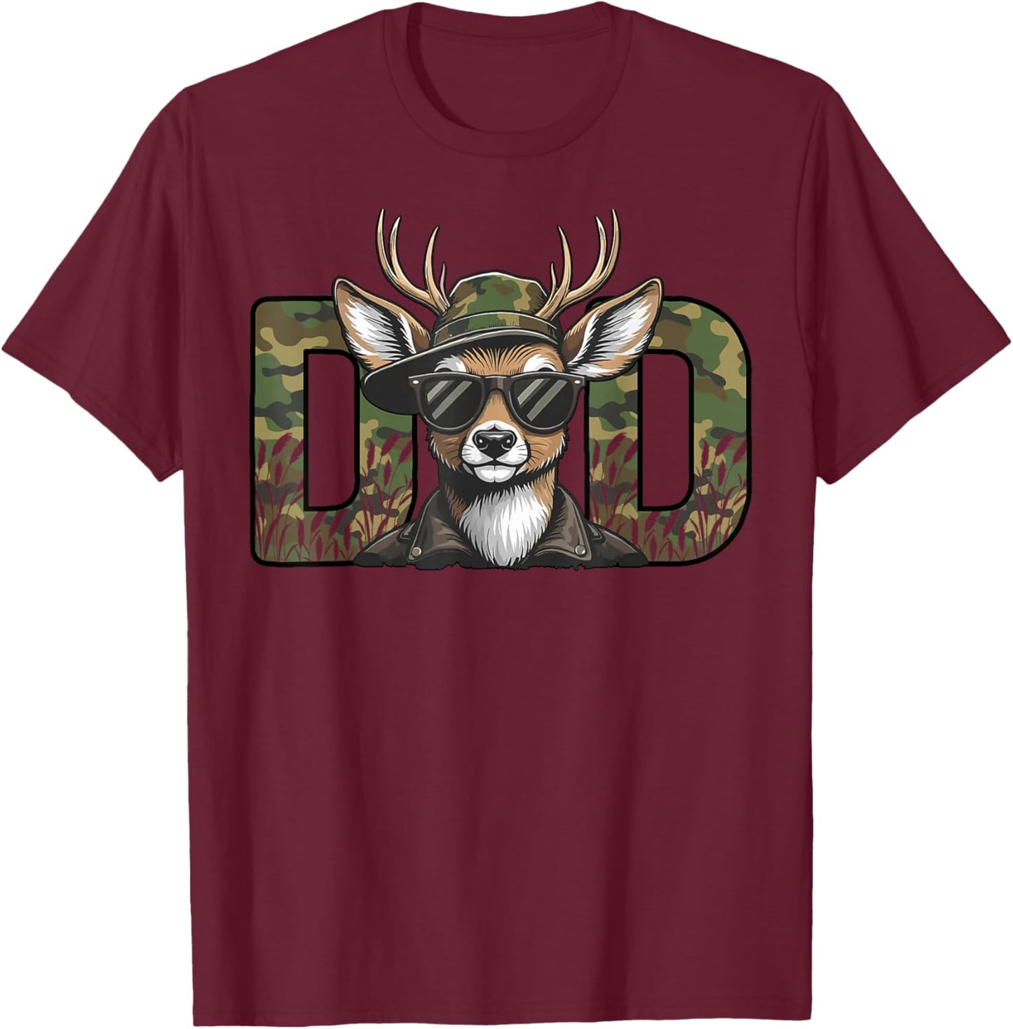 Hunter Dad Camo Deer Hunting Father's Day T-Shirt - T-Shirt | Maroon