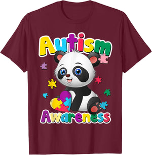 Autism Awareness Panda Puzzle Pieces Colors Gift T-Shirt - T-Shirt | Maroon