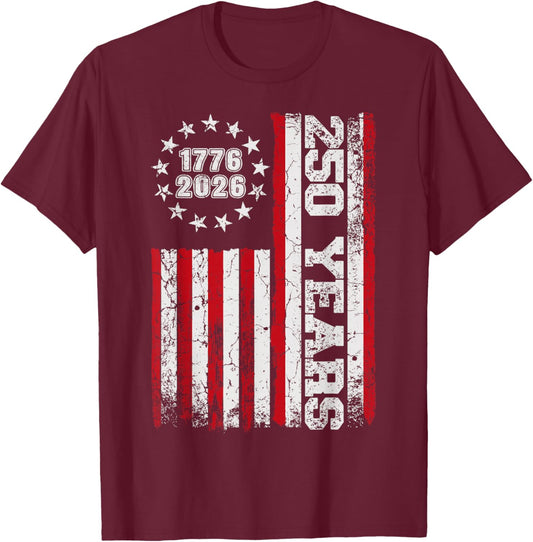 250 Years Vintage USA Flag 4th of July 2026 Men Women & Kids T-Shirt - T-Shirt | Maroon