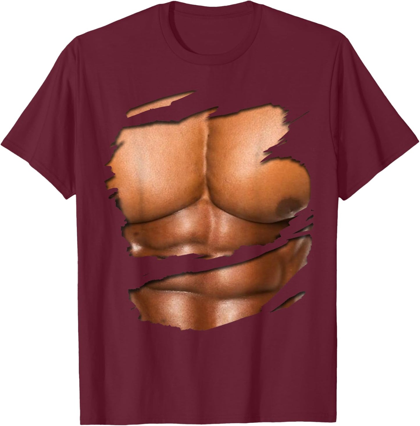 Fake Muscle Under Clothes Shirt Chest Six Pack Abs T-Shirt - T-Shirt | Maroon