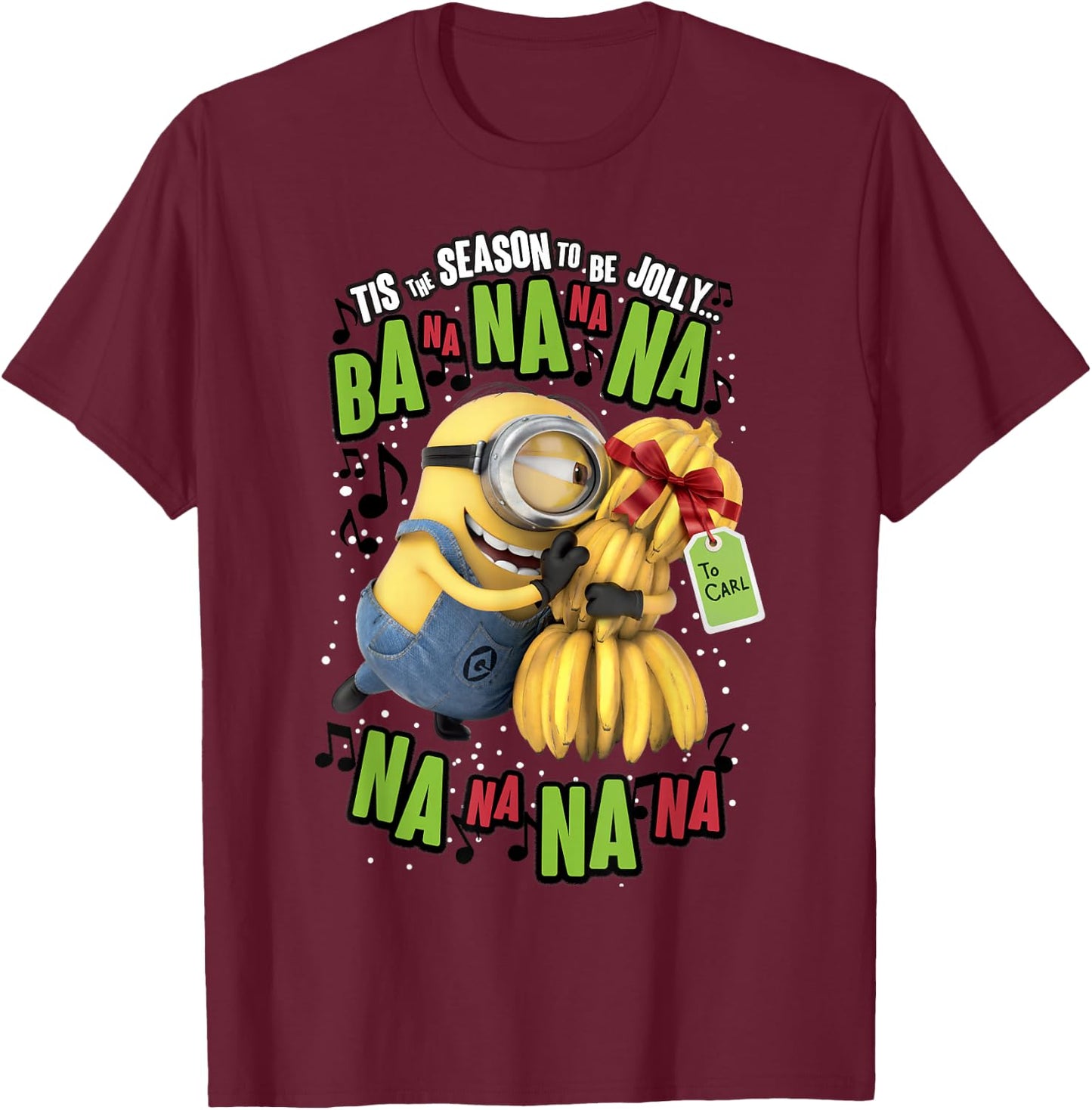 Despicable Me Minions 'Tis The Season To Be Jolly Banana T-Shirt - T-Shirt | Maroon