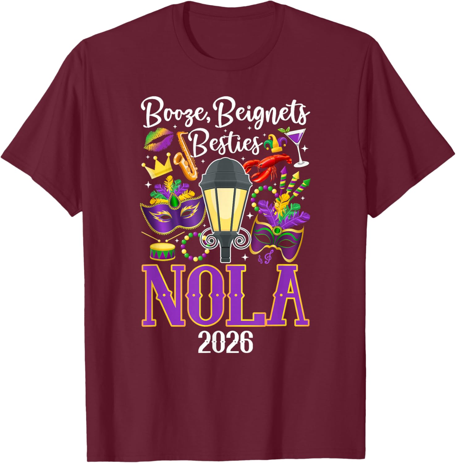 Funny New Orleans Besties Trip 2026 Best Friend Vacation T-Shirt - T-Shirt | Maroon