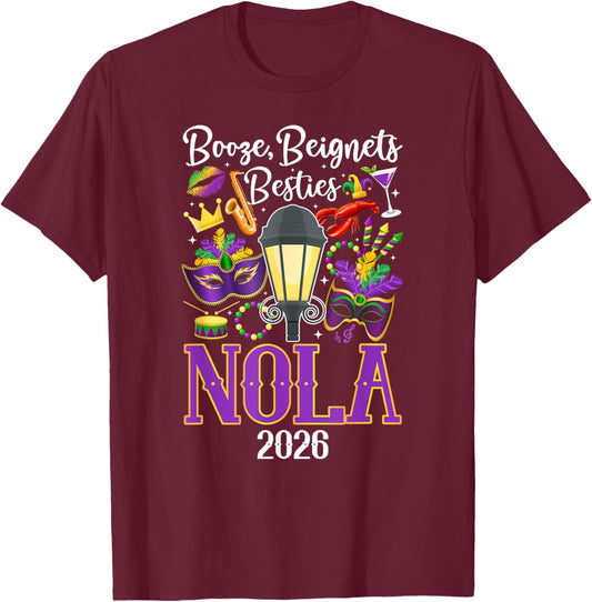 Funny New Orleans Besties Trip 2026 Best Friend Vacation T-Shirt - T-Shirt | Maroon