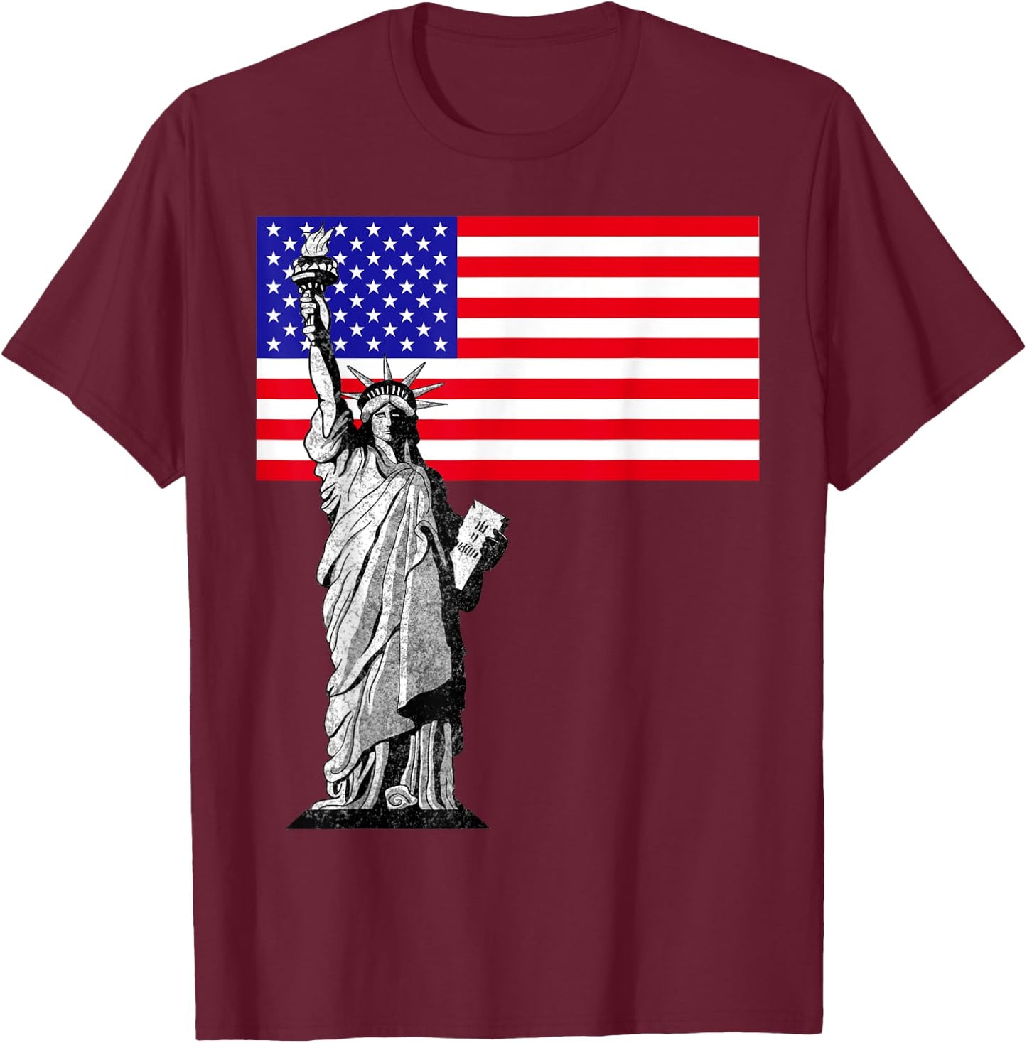 Statue Of Liberty And USA Flag T-Shirt - T-Shirt | Maroon