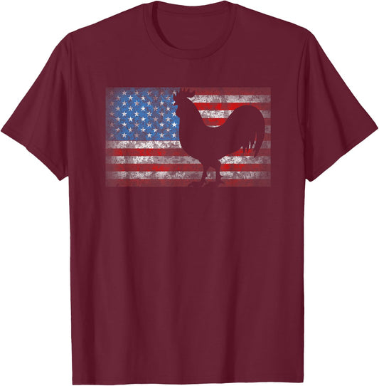 American Flag Rooster Chicken 4th of July Animal Gift T-Shirt - T-Shirt | Maroon