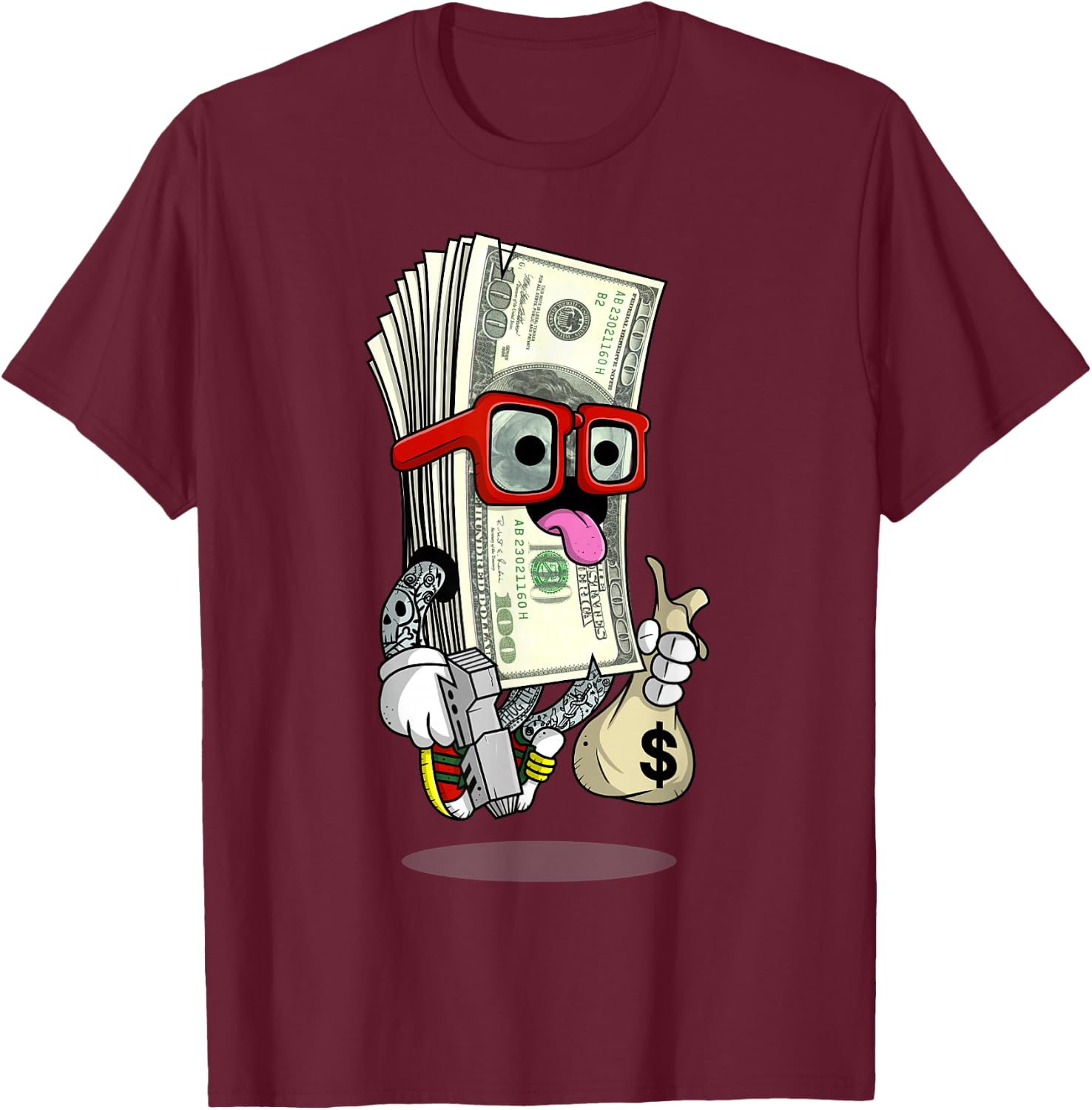Hip Hop Dope Swag Rap Lover Gift Funny Cash Stacks Bills T-Shirt - T-Shirt | Maroon
