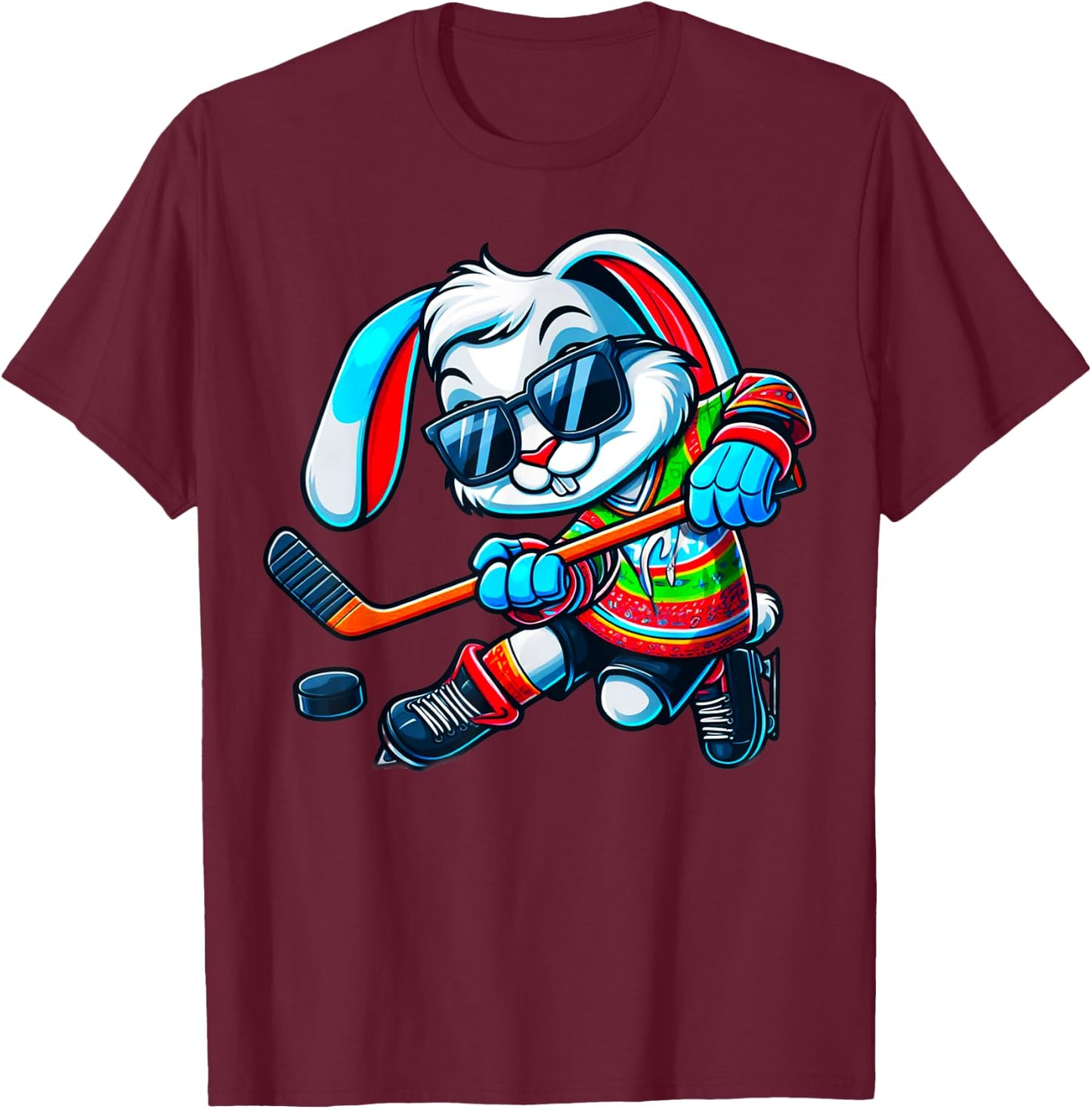 Easter Bunny Hockey Player Rabbit Egg Men Women Boys Kids T-Shirt - T-Shirt | Maroon