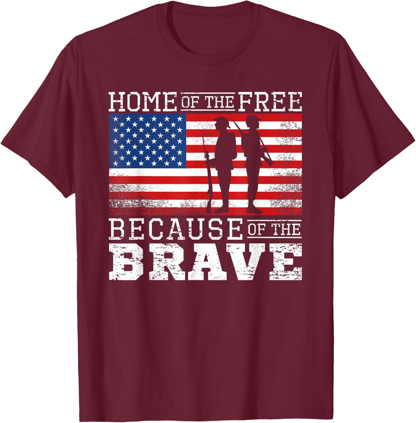 Home of the Free Because of the Brave Military American Flag T-Shirt - T-Shirt | Maroon