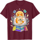 Cat Reading Book Lover Coffee Books Teacher Librarian Cat T-Shirt - T-Shirt | Maroon