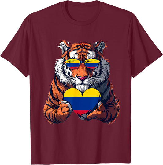 Colombia Heart Tiger Colombian Roots Colombian Flag T-Shirt - T-Shirt | Maroon