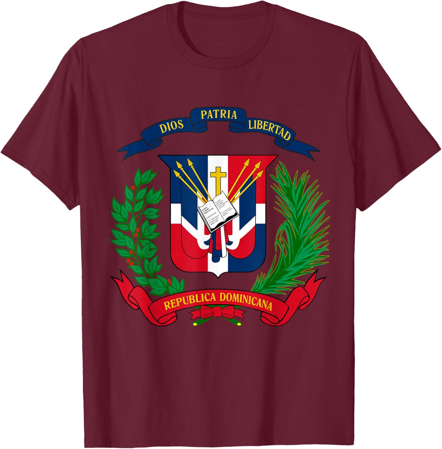 Coat of Arms Republica Dominicana Bandera Dominican Flag T-Shirt - T-Shirt | Maroon