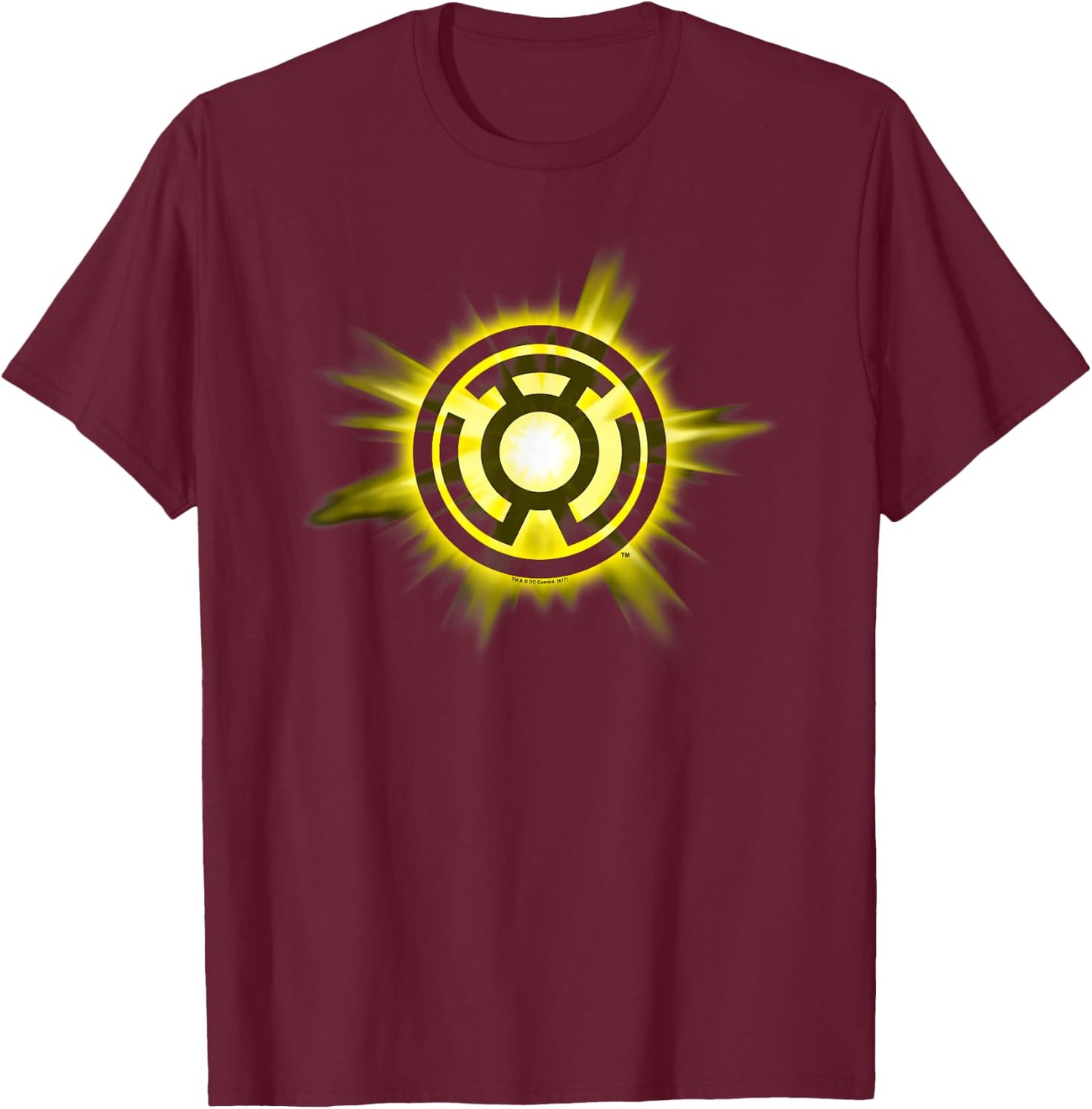 DC Comics Green Lantern Yellow Glow - -Adult, Black, Small, Short Sleeve T-Shirt - T-Shirt | Maroon