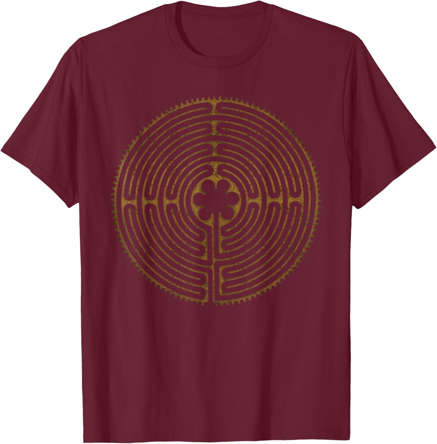 CHARTRES Labyrinth - Antique Style Symbol T-Shirt - T-Shirt | Maroon