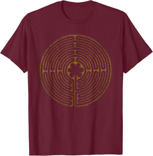 CHARTRES Labyrinth - Antique Style Symbol T-Shirt - T-Shirt | Maroon
