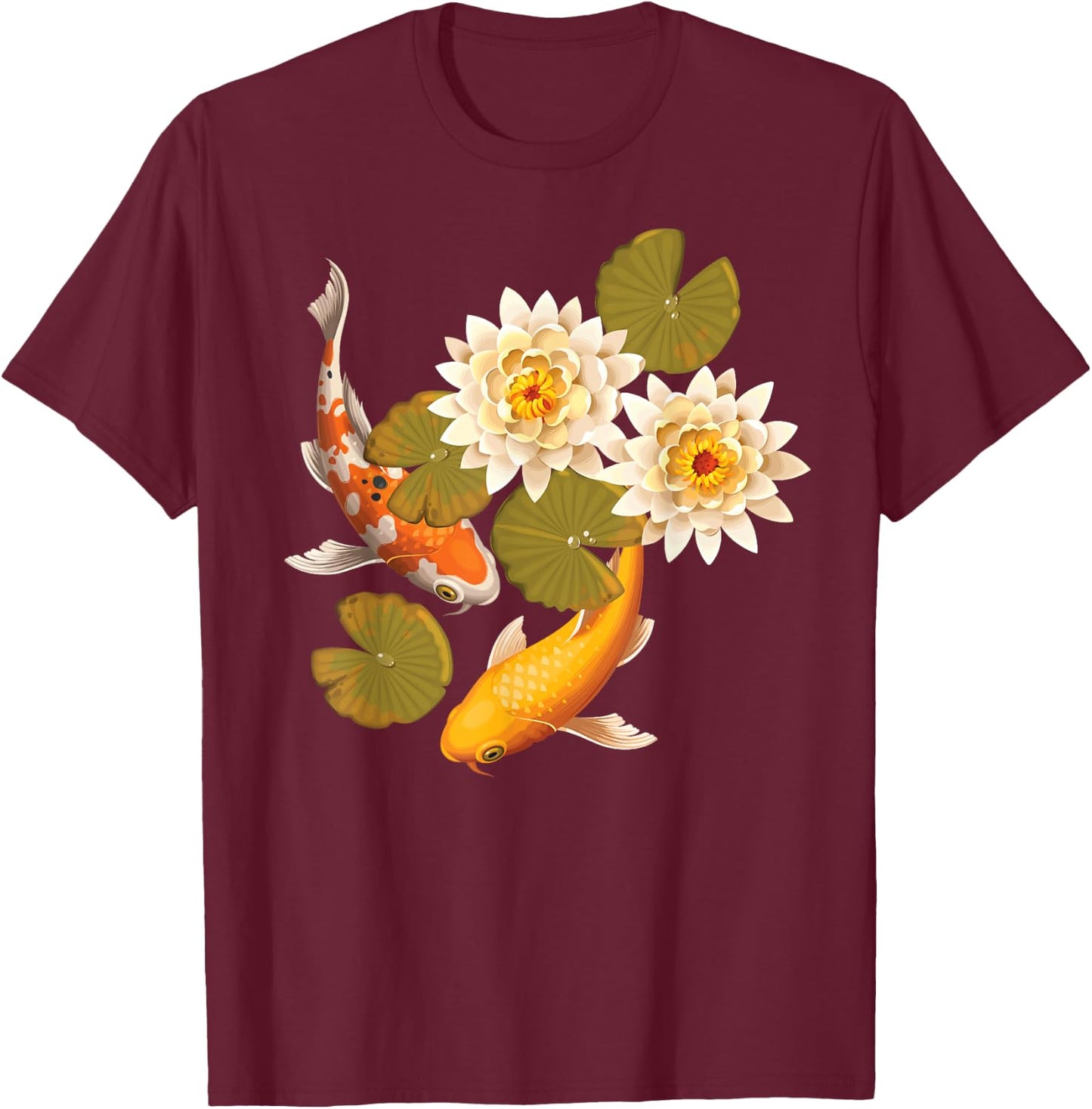 Japanese Koi Fish Japan Butterfly Carp Nishikigoi Fish Pond T-Shirt - T-Shirt | Maroon