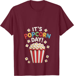 Women's Retro It’s Popcorn Day Funny Celebration Movie Design V-Neck T-Shirt - T-Shirt | Maroon