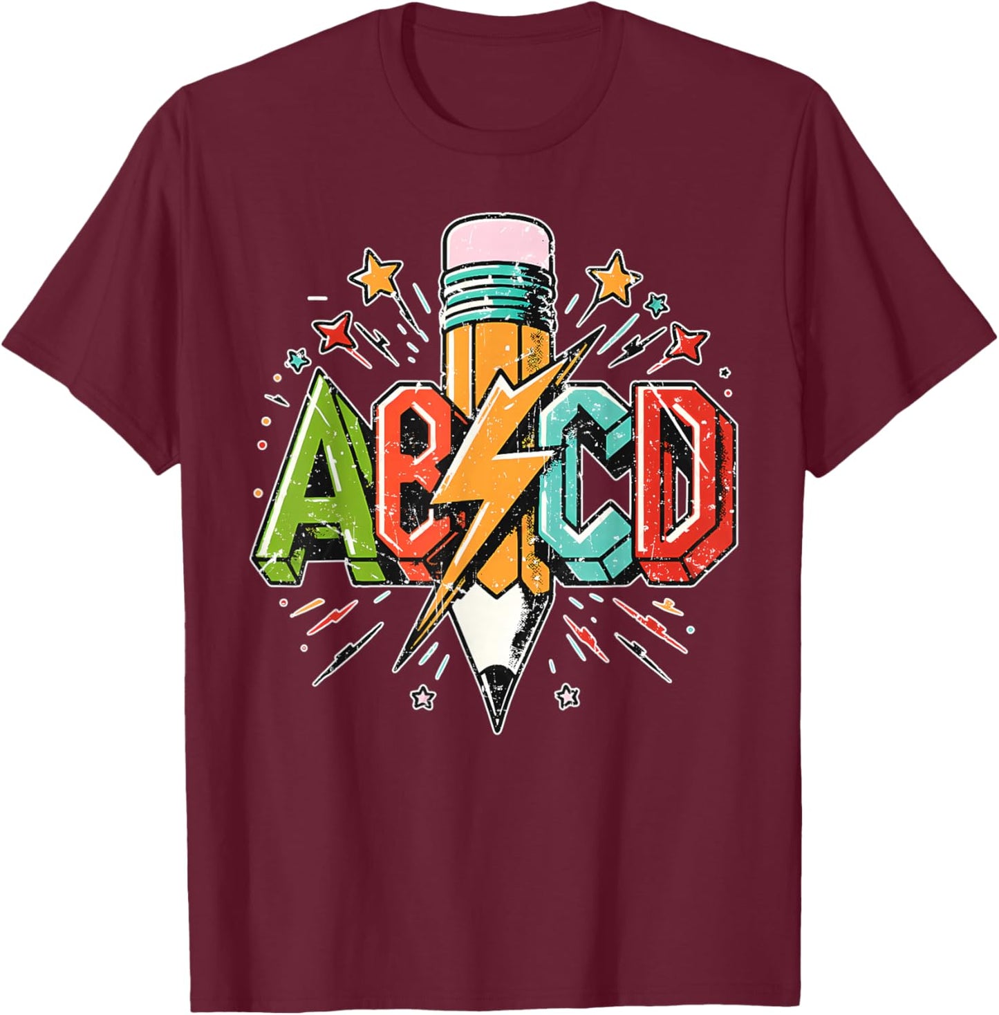 ABCD Rock and Roll Pencil Back to School Teacher Student T-Shirt - T-Shirt | Maroon