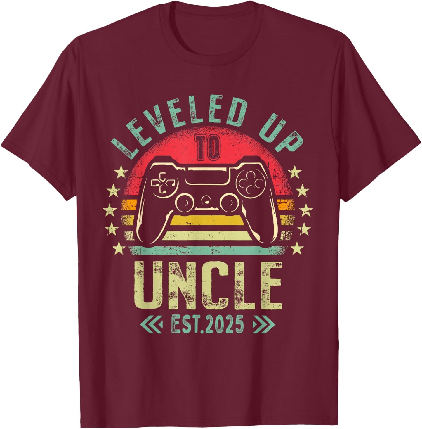 Gaming Uncle Pregnancy Announcement For Soon To Be Uncle 2025 Promoted To Uncle Level Unlocked Black T-Shirt - T-Shirt | Maroon