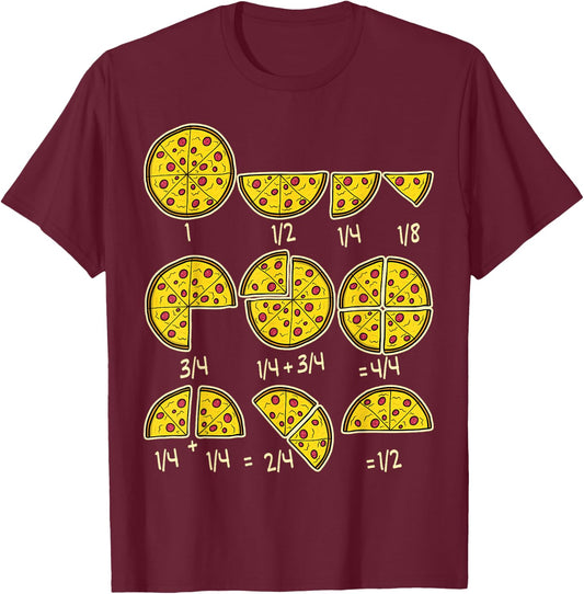 Pizza Salami Cheese Quick Math Fractions Math Teachers Women Girls Kids T-Shirt - T-Shirt | Maroon