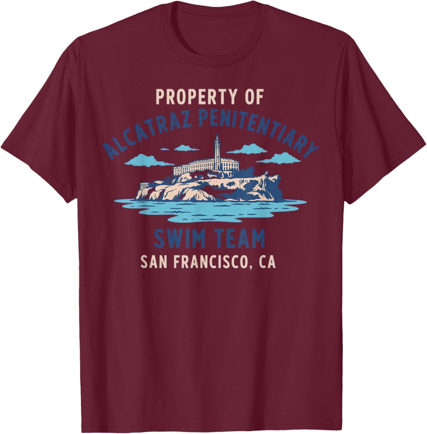 Alcatraz Penitentiary Swim Team Vintage Design T-Shirt - T-Shirt | Maroon