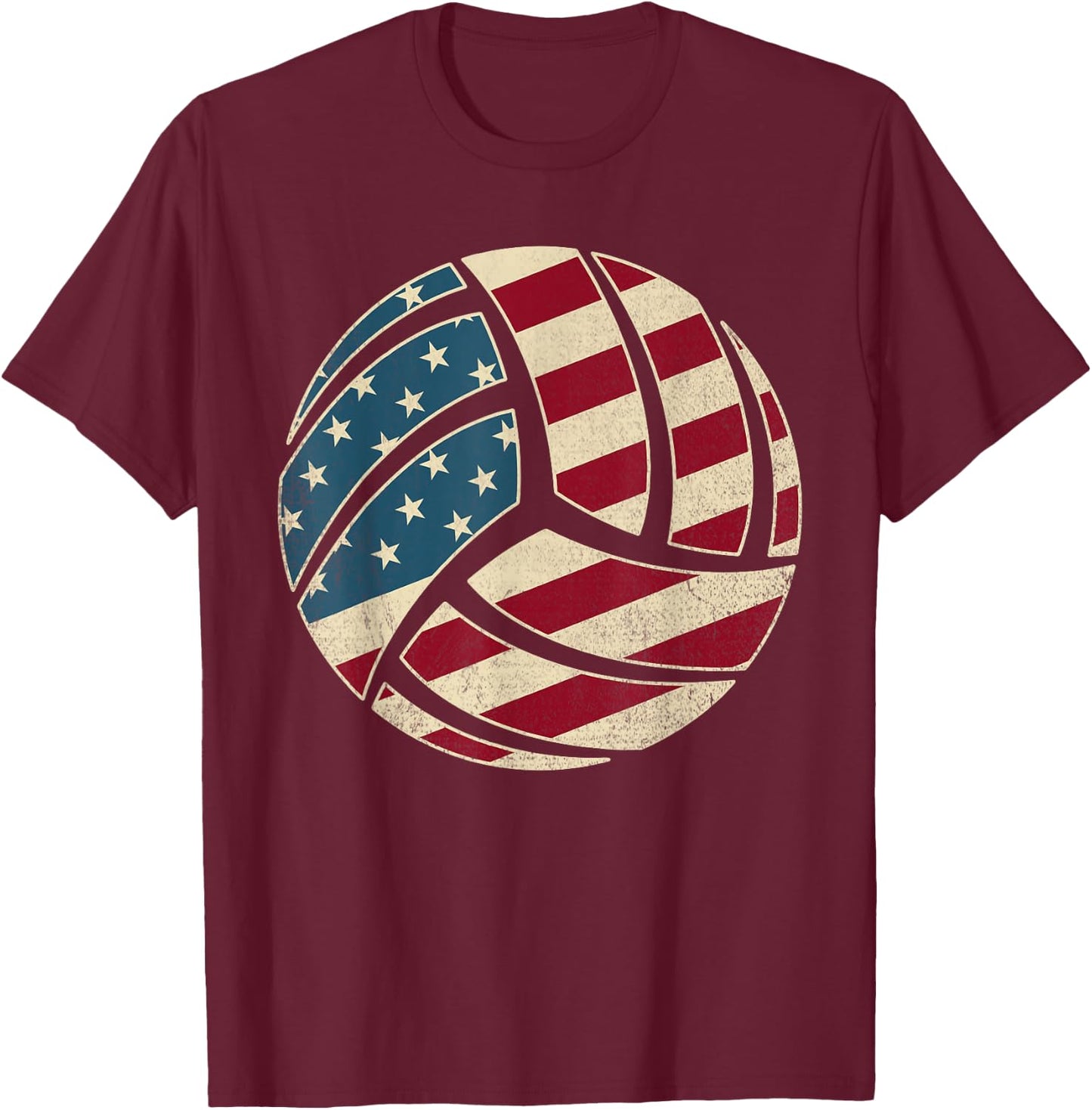 Vintage USA Flag 4th Of July Volleyball Lover Fan Volleyball T-Shirt - T-Shirt | Maroon