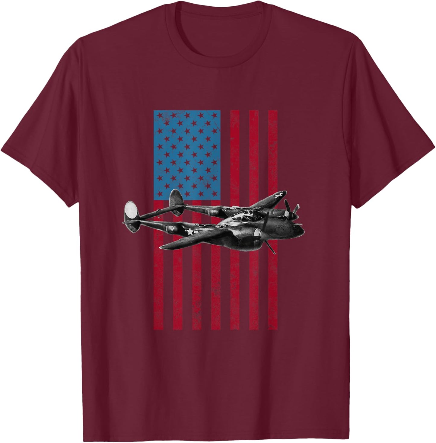 P-38 Lightning USA American Flag - Military Kids Men T-Shirt - T-Shirt | Maroon